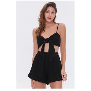Forever 21 Knotted Cropped cami + ruffled short